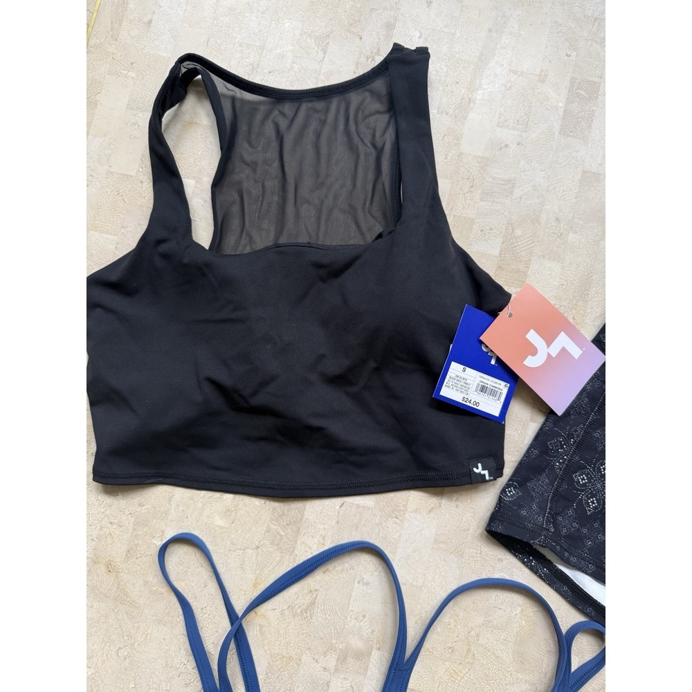 Joy Lab Lot of 3 NWT‎ Crop Top Floral Biker Shorts Blue Sports Bra Sz Small - Picture 2 of 6
